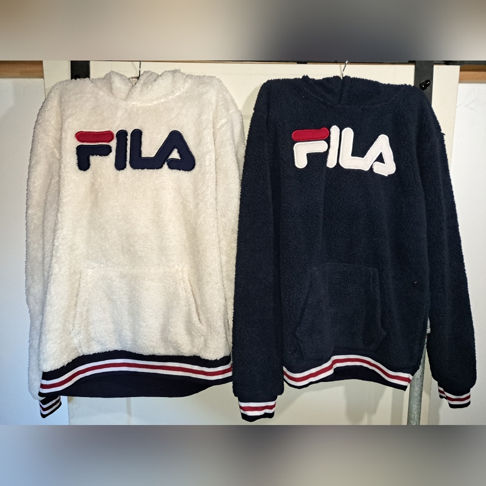 2 fleece / sherpa fuzzy fila sweaters